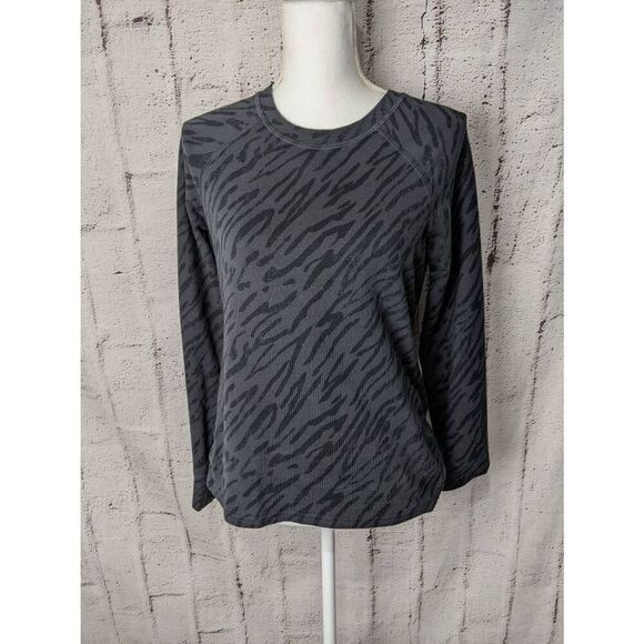 Pact Organic Cotton Grey Zebra Print Long Sleeve Pullover Sweatshirt with ties s - Picture 1 of 6
